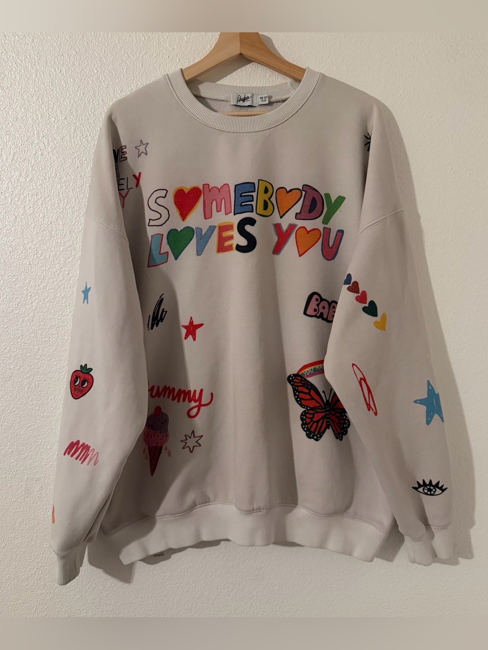 The Mayfair Group Somebody Loves You Graphic Crewneck Sweatshirt - Light Beige